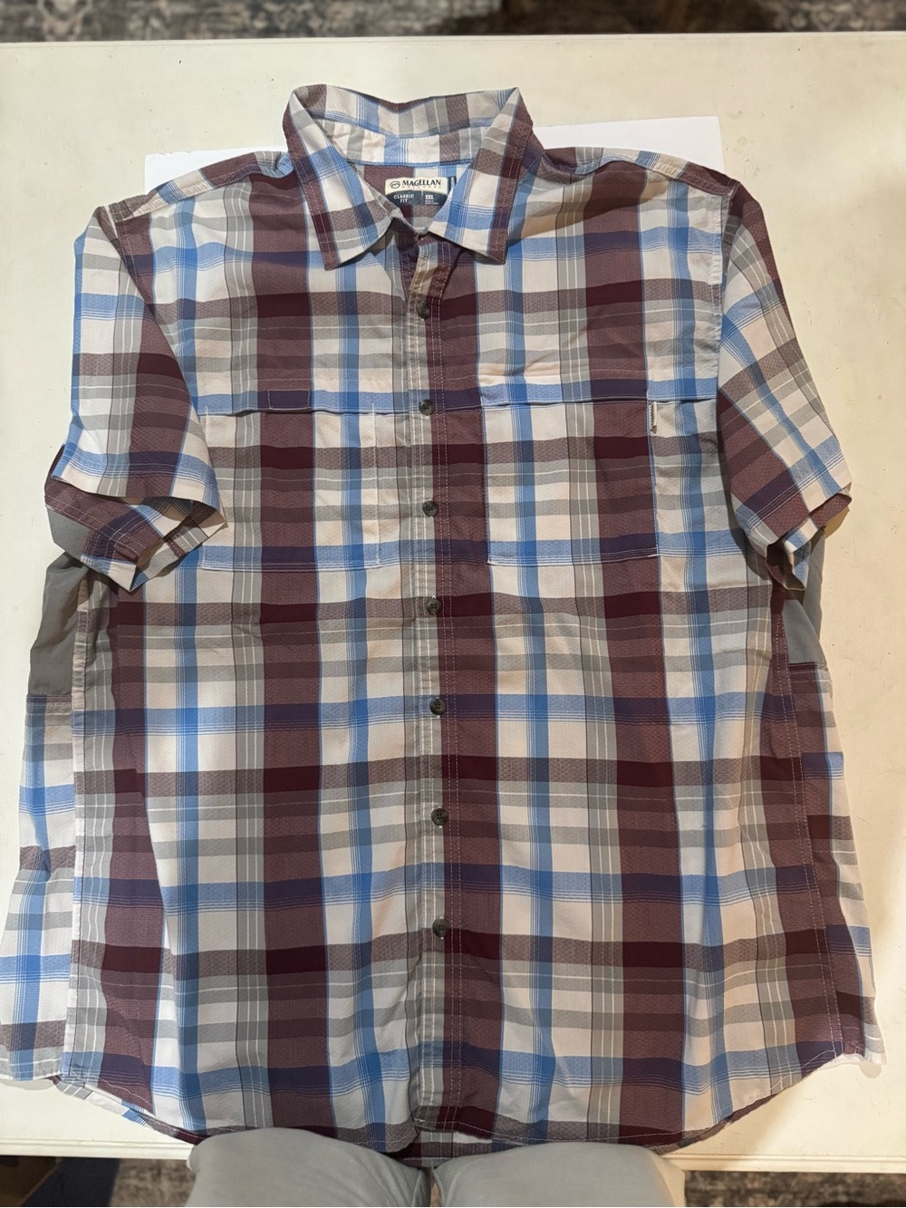 Magellan Outdoors Plaid Short-Sleeve Button-Down Shirt - Blue, Maroon & White